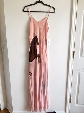 Venroy Pink Slip Dress with Brown Horse Motif